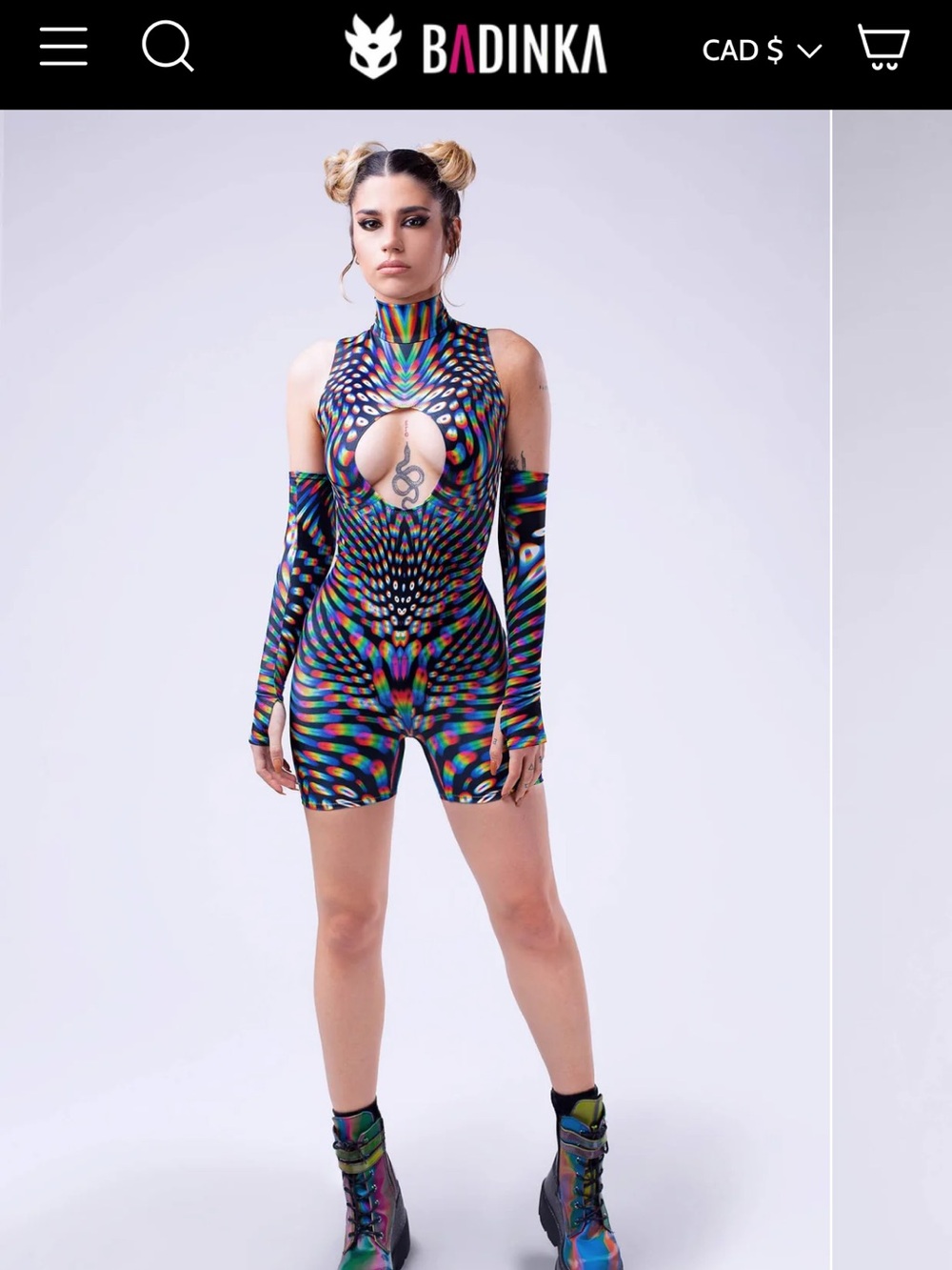Badinka Pulsar Keyhole Psychedelic Cutout Bodysuit & Gauntlets
